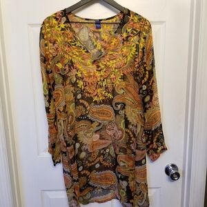 Raj Boho Embroidered Paisley V-Neck Tunic Top - Multicolor